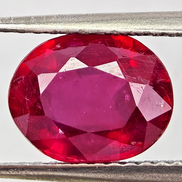 Natural Purplish Red Ruby Gemstones 2.55 Ct. Oval Shape 9.1 x 7.3 Mm.: Product ID: 805935616 Product Name: Natural Ruby Weight: 2.55 CT. Size: 9.1 x 7.3 x 4.5 MM. Shape: Oval Color: Purplish Red Clarity:VSI Luster: Good Gems Origin: Madagascar Treatment: Heated (Lead-gla