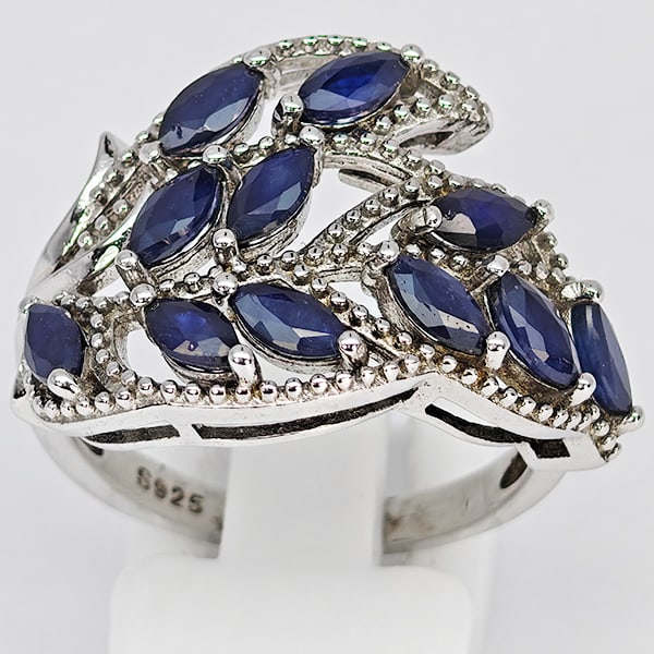 Natural Blue Sapphire Gemstones with 925 Sterling Silver Ring Jewelry White Gold Plated 5.26 Grams (1 of 3)