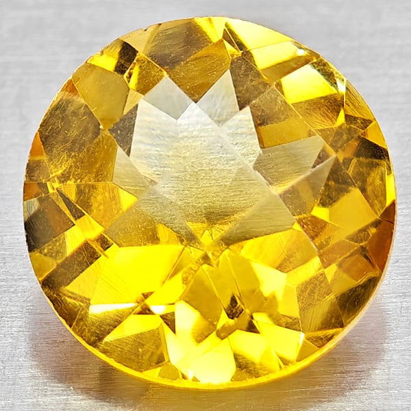 Natural Yellow Citrine Gemstones 1.74 Ct. Round Checkerboard Cut 8.1 Mm.: Product ID: 801815254 Product Name: Natural Citrine Weight: 1.74 CT. Size: 8.1 x 8.1 x 5.2 MM. Shape: Round Checkerboard Color: Yellow Clarity:VSI Luster: Good Gems Origin: Brazil Treatment: Unheated 