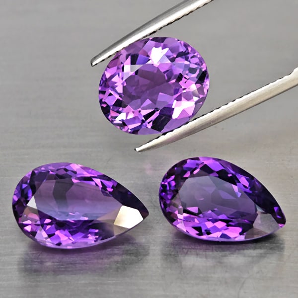 Natural Purple Amethyst Gemstones 12.90 Ct. 3 Pcs. Mixed Shape and Mixed Size (1 of 3)