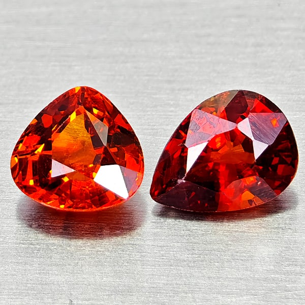 Natural Orangish Red Spessartine Garnet Gemstones 1.49 Ct. 2 Pcs. Pear Shape 5.2 x 5.1 Mm. (1 of 3)