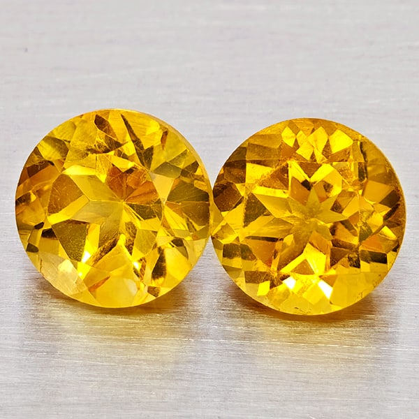 Natural Yellow Citrine Gemstones 2.87 Ct. 2 Pcs. Round Shape 7 Mm. (1 of 3)