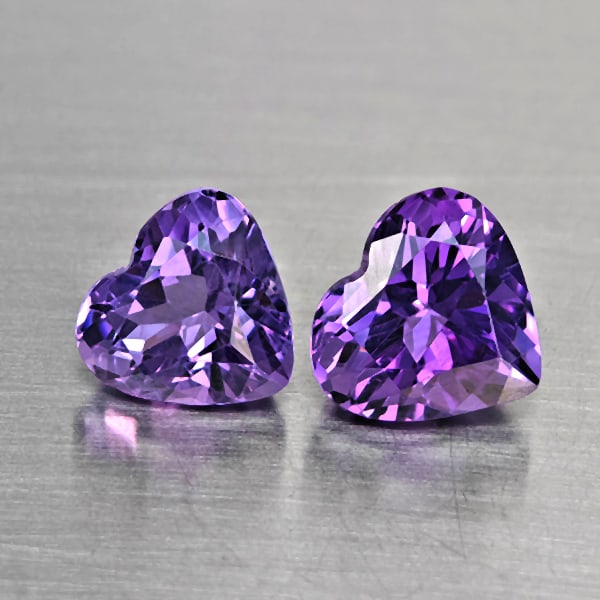 Natural Purple Amethyst Gemstones 5.98 Ct. 2 Pcs. Heart Shape 10 x 9.2 Mm.: Product ID: 800325682 Product Name: Natural Amethyst Weight: 5.98 CT. Size: 10 x 9.2 x 7.5 MM. Shape: Heart Shape Color: Purple Clarity:VSI Luster: Good Gems Origin: Brazil Treatment: Unheated Crystal