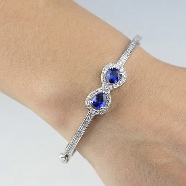 925 Sterling Silver Bangle Jewelry White Gold Plated Diameter 54 Mm. 10.00 Grams (1 of 3)