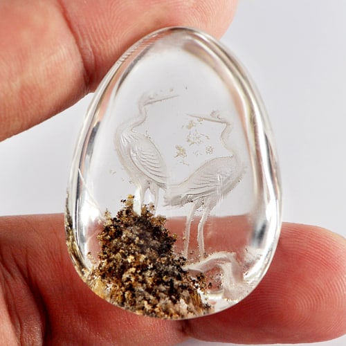 Natural Birds Carving Inner Moss White Quartz Gemstones 100 Ct. Pear Cabochon 38 x 29 Mm: Product ID: 805527003 Product Name: Natural Quartz Weight: 100.00 CT. Size: 38 x 29 x 15 MM. Shape: Pear Cabochon Color: White Clarity:Semi - Transparent Luster: Good Gems Origin: Thailand Treatment: 