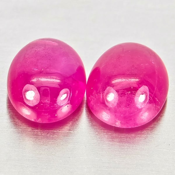 Natural Pink Red Jonson Ruby Gemstones 1.25 Ct. 2 Pcs. Oval Cabochon Shape 5.2 x 4.2 Mm.: Product ID: 805935698 Product Name: Natural Ruby Weight: 1.25 CT. Size: 5.2 x 4.2 x 2.7 MM. Shape: Oval Cabochon Color: Pink Red Clarity:Semi - Transparent Luster: Good Gems Origin: Mozambique Treatme