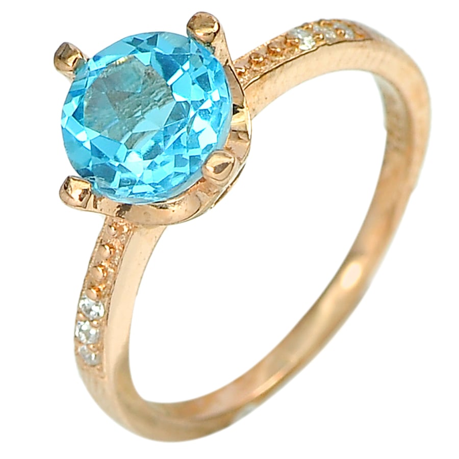 Natural Blue Topaz Gemstones with 925 Sterling Silver Ring Jewelry Rose Gold Plated 2.06 G. Size 7 (1 of 3)