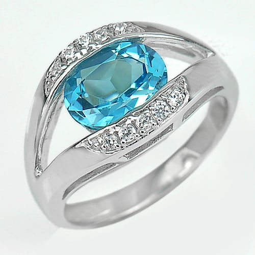 4.36 G. Natural Gemstone Swiss Blue Topaz Real 925 Sterling Silver Ring Size 7 (1 of 3)