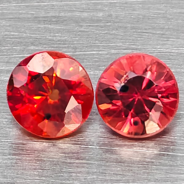 Natural Orangish Red Songea Sapphire Gemstones 0.64 Ct. 2 Pcs. Round Diamond Cut 3.5 Mm.: Product ID: 806162812 Product Name: Natural Red Sapphire Weight: 0.64 CT. Size: 3.5 x 3.5 x 2.4 MM. Shape: Round Diamond Cut Color: Orangish Red Clarity:SI1 Luster: Good Gems Origin: Tanzania Treatmen