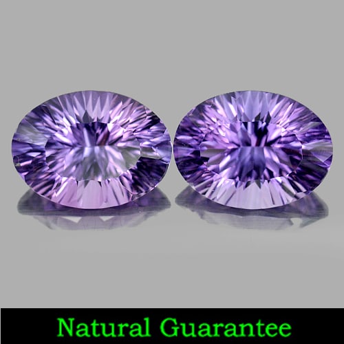 Natural Purple Amethyst Gemstones 16.20 Ct. Clean Matching Pair Oval Concave Cut 15.9 x 11.8 Mm.: Product ID: 800316385 Product Name: Natural Amethyst Weight: 16.20 CT. Size: 15.9 x 11.8 x 8.5 MM. Shape: Oval Concave Cut Color: Purple Clarity:IF Luster: Very Good Gems Origin: Brazil Treatment: Unh