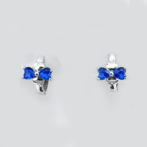925 Sterling Silver Jewelry Loop Earrings Heart Shape Blue Cz Design 2.78 Grams (1 of 3)