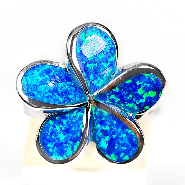 925 Sterling Silver 6.66 Grams Good Blue Created Opal Ring Size 7 (1 of 3)