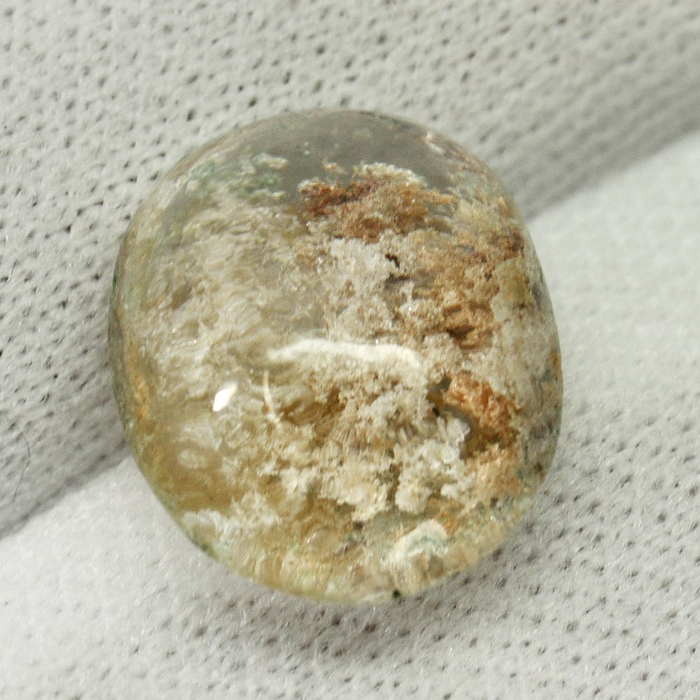 Natural White Moss Quartz Gemstones 5.70 Ct. Oval Cabochon Shape 12.9 x 10.5 Mm.: Product ID: 805529497 Product Name: Natural Quartz Weight: 5.70 CT. Size: 12.9 x 10.5 x 6.6 MM. Shape: Oval Cabochon Color: White Clarity:Semi - Transparent Luster: Good Gems Origin: Thailand Treatmen