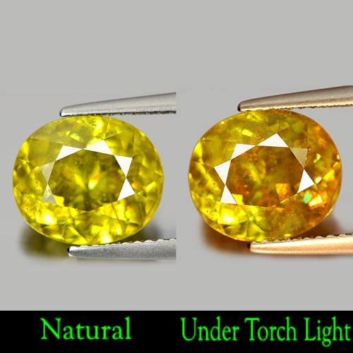 Natural Yellowish Green Sphene Gemstones 5.14 Ct. Oval Shape 10.91 x 9.39 Mm. (1 of 4)