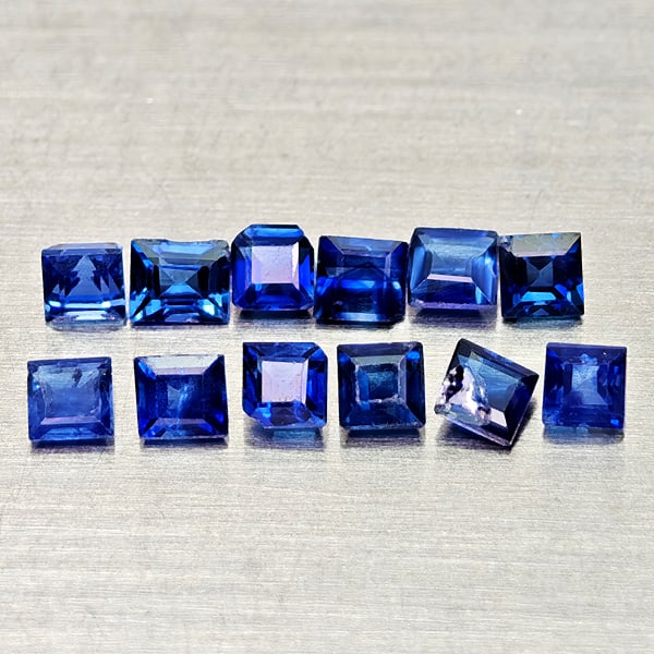 Natural Blue Sapphire Gemstones 0.97 Ct. 12 Pcs. Square Shape 2.2 Mm.: Product ID: 806012091 Product Name: Natural Blue Sapphire Weight: 0.97 CT. Size: 2.2 x 2.2 x 1.5 MM. Shape: Square Color: Blue Clarity:VSI - SI1 Luster: Good Gems Origin: Madagascar Treatment: Heated 