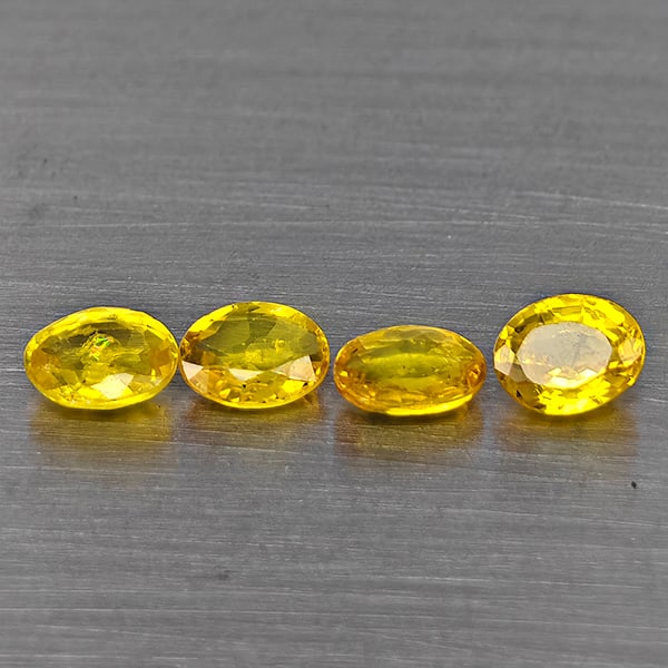 Natural Yellow Songea Sapphire Gemstones 1.04 Ct. 4 Pcs. Oval Shape 4.4 x 3.3 Mm.: Product ID: 806130409 Product Name: Natural Yellow Sapphire Weight: 1.04 CT. Size: 4.4 x 3.3 x 1.7 MM. Shape: Oval Shape Color: Yellow Clarity:SI1 Luster: Good Gems Origin: Tanzania Treatment: Heated 