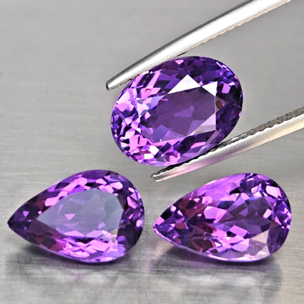Natural Purple Amethyst Gemstones 10.66 Ct. 3 Pcs. Mixed Shape and Mixed Size (1 of 3)