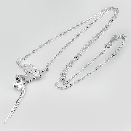 990 Sterling Silver Necklace Jewelry Length 18 Inch Lovely Heart And Flower Design (1 of 3)