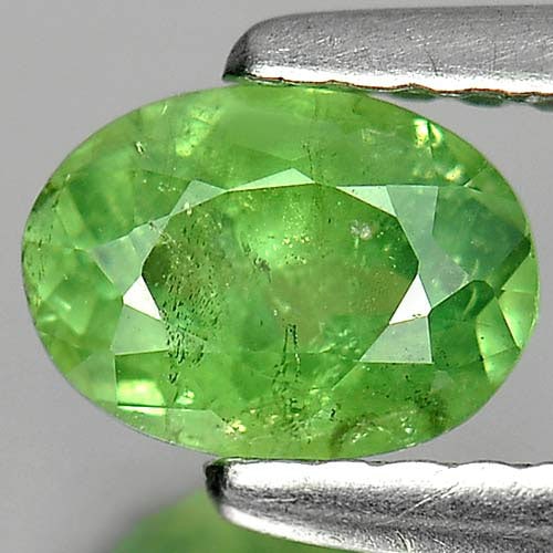 Natural Green Demantoid Garnet Gemstones 0.75 Ct. Oval Shape 6.2 x 4.5 Mm.: Product ID: 802919204 Product Name: Natural Demantoid Weight: 0.75 CT. Size: 6.2 x 4.5 x 3.2 MM. Shape: Oval Color: Green Clarity:SI Luster: Good Gems Origin: Madagascar , Africa Treatment: Unheated C