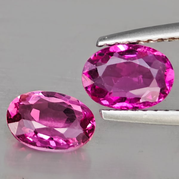 Natural Pink Tourmaline Gemstones 1.57 Ct. 2 Pcs. Oval Shape 7 x 5.3 Mm.: Product ID: 807251253 Product Name: Natural Gemstones Weight: 1.57 CT. Size: 7 x 5.3 x 3 MM. Shape: Oval Shape Color: Pink Clarity:SI1 Luster: Good Gems Origin: Nigeria Treatment: Unheated Crystal Str