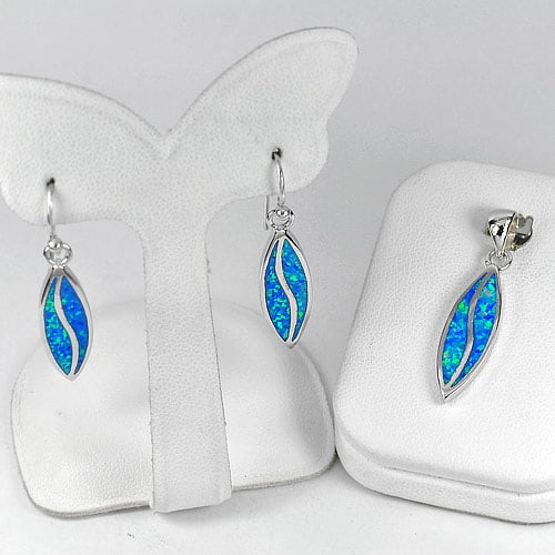 925 Sterling Silver Jewelry Sets Pendant And Earrings with Multi Color Blue Created Opal 8.73 Grams (1 of 3)