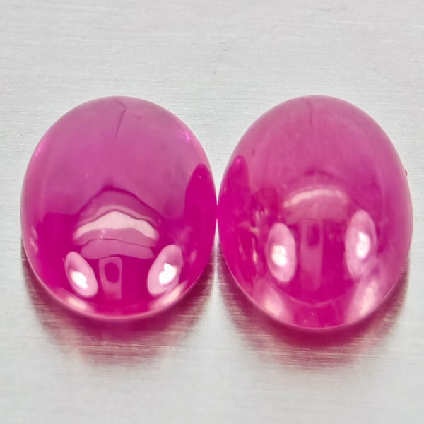 Natural Pink Red Jonson Ruby Gemstones 1.46 Ct. 2 Pcs. Oval Cabochon Shape 6 x 4.2 Mm. (1 of 3)