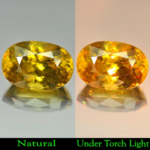 Natural Multi Color Titanium Sphene Gemstones With Rainbow Spark 4.20 Ct. Oval Shape 11.3 x 7.6 Mm.