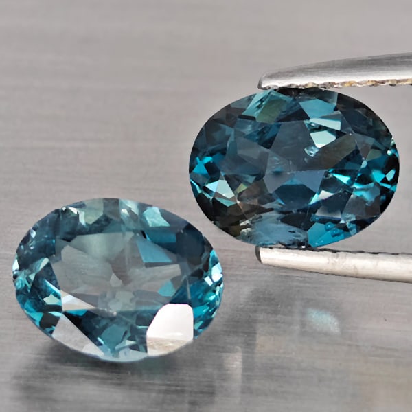 Natural London Blue Topaz Gemstones 4.23 Ct. 2 Pcs. Oval Shape 9.1 x 7.3 Mm.