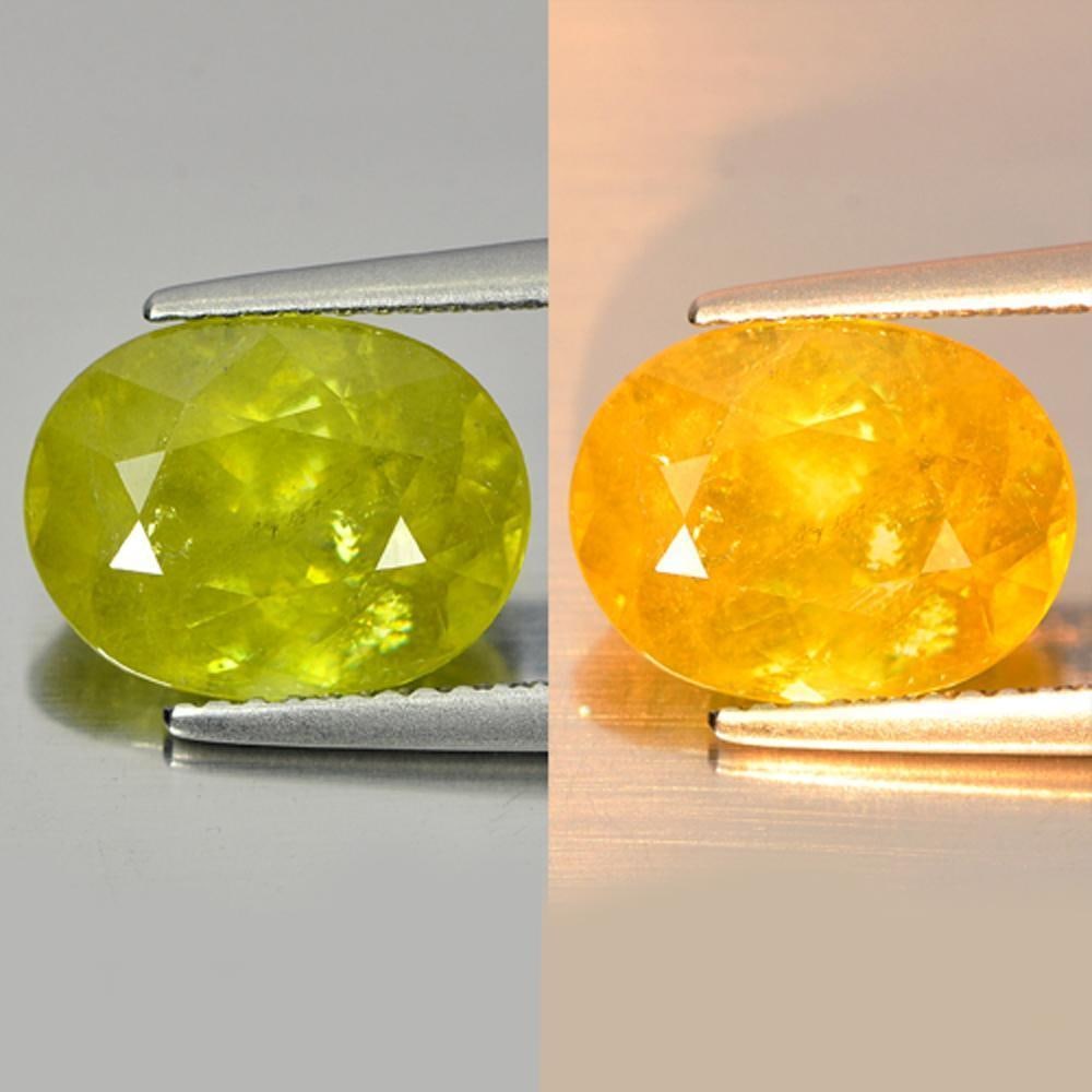 Natural Yellowish Green With Rainbow Spark Sphene Gemstones 3.79 Ct. Oval Shape 11.4 x 8.8 Mm.