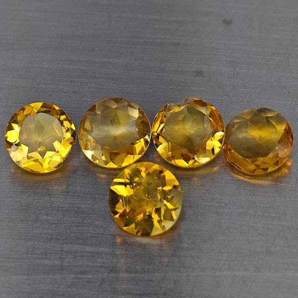 Natural Yellow Citrine Gemstones 4.82 Ct. 5 Pcs. Round Shape 7 Mm.
