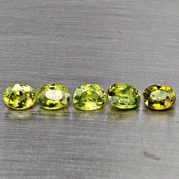 Natural Green Demantiod Garnet Gemstones 1.12 Ct. 5 Pcs. Oval Shape 3.9 x 3 Mm.