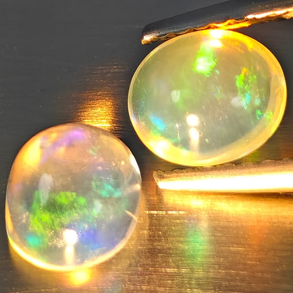 Natural Multi-Color Play Of Colour Opal Gemstones 1.51 Ct. 2 Pcs. Oval Cabochon Shape 6.6 x 5.5 Mm.