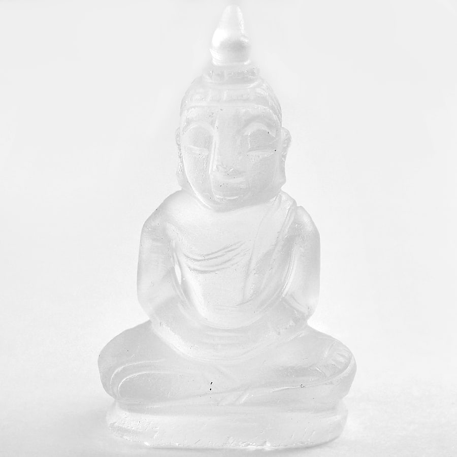 Natural White Quartz Gemstones 57.59 Ct. Buddha Carving Shape 40 x 22 Mm.