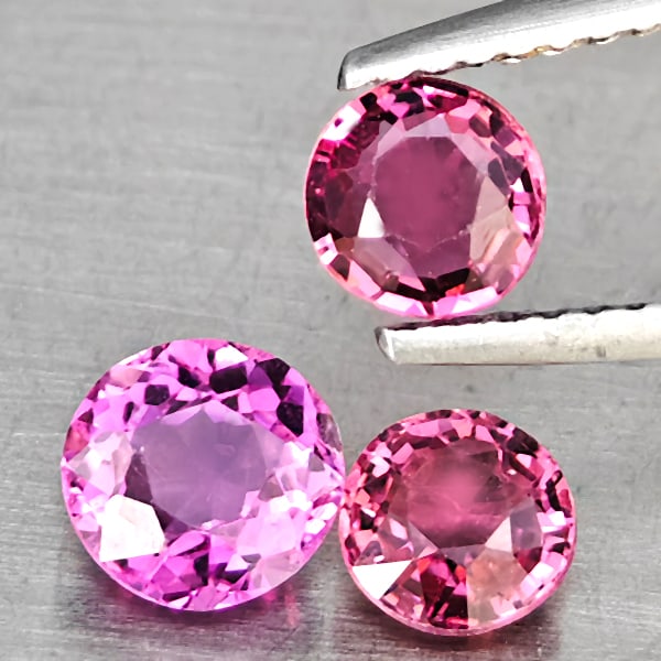 Natural Pink Tourmaline Gemstones 1.54 Ct. 3 Pcs. Round Shape 5.8 Mm.