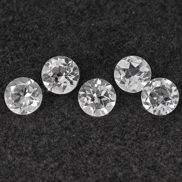 Natural White Topaz Gemstones 5.15 Ct. 5 Pcs. Round Shape 6.3 Mm.