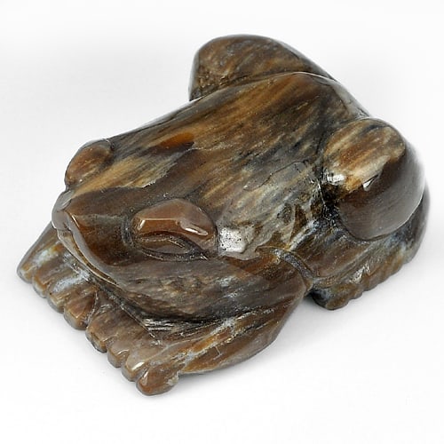 Natural Brown Petrified Wood 299.48 Ct. Frog Carving 7.5 x 5.8 Mm. (1 of 3)