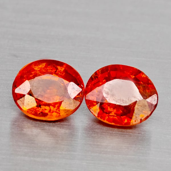Natural Orangish Red Spessartine Garnet Gemstones 2.86 Ct. 2 Pcs. Oval Shape 7.1 x 6.2 Mm.