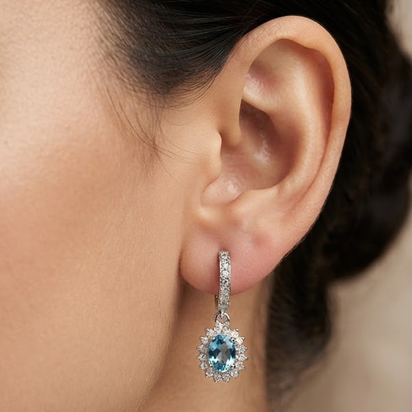 Natural Swiss Blue Topaz Gemstones with 925 Sterling Silver Earrings Jewelry 4.58 Grams