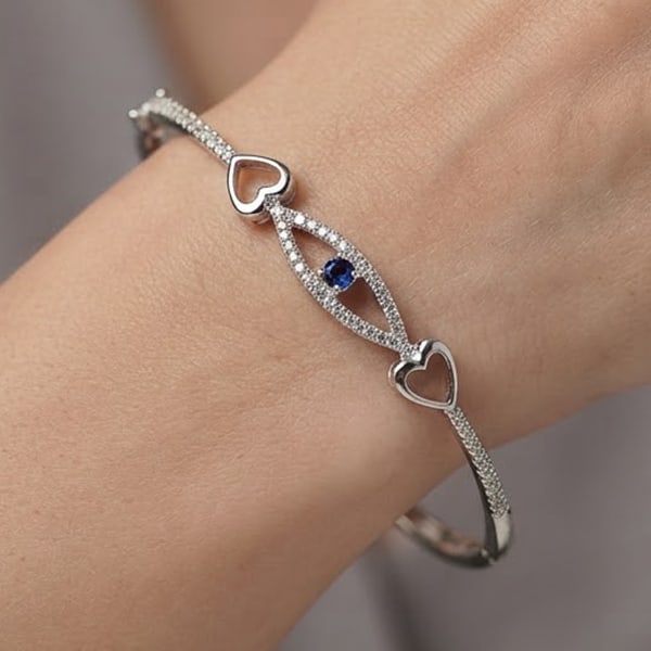 925 Sterling Silver Bangle Jewelry White Gold Plated 10.00 G. Size 54 Mm.