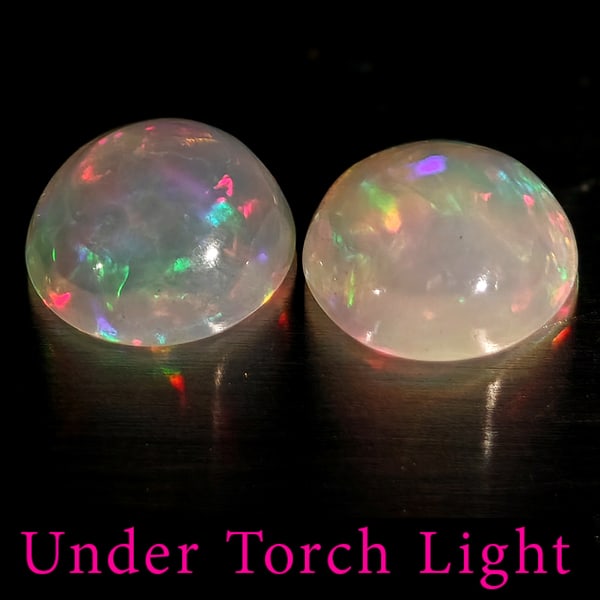 Natural Multi Color Opal Gemstones 1.36 Ct. 2 Pcs. Round Cabochon Shape 7.1 Mm.