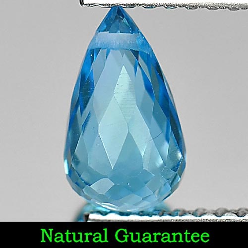 Natural Swiss Blue Topaz Gemstones 1.54 Ct. Briolette with Drilled Shape 8.3 x 5 Mm.
