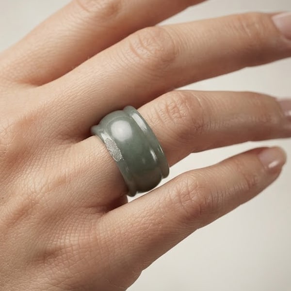 Natural Multi Color Green Jade Gemstones 50.96 Ct. Round Cabochon Shape Ring Size 10