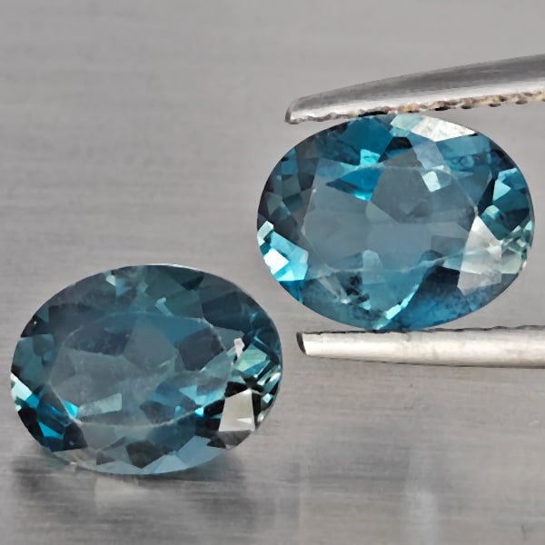 Natural London Blue Topaz Gemstones 3.75 Ct. 2 Pcs. Oval Shape 9 x 7.4 Mm.