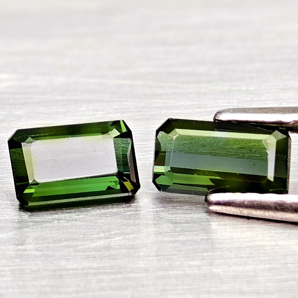 Natural Green Tourmaline Gemstones 1.11 Ct. 2 Pcs. Octagon Shape and Mixed Size