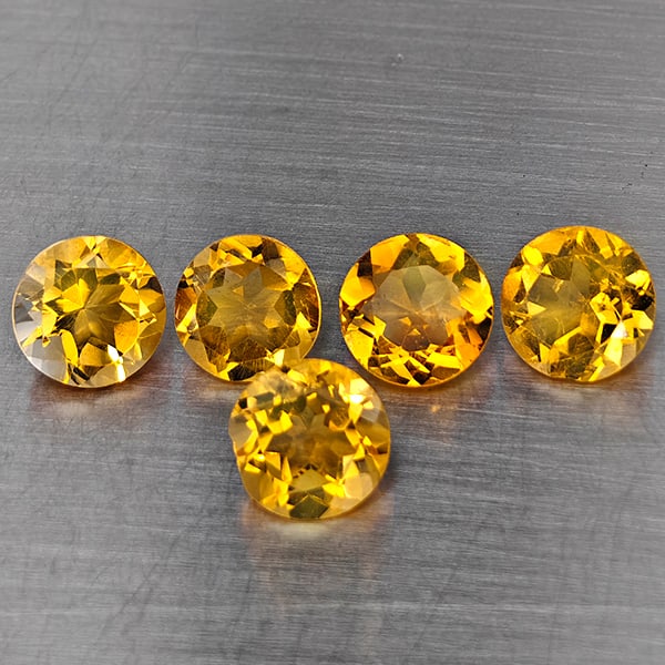 Natural Yellow Citrine Gemstones 3.75 Ct. 5 Pcs. Round Shape 7.2 Mm.