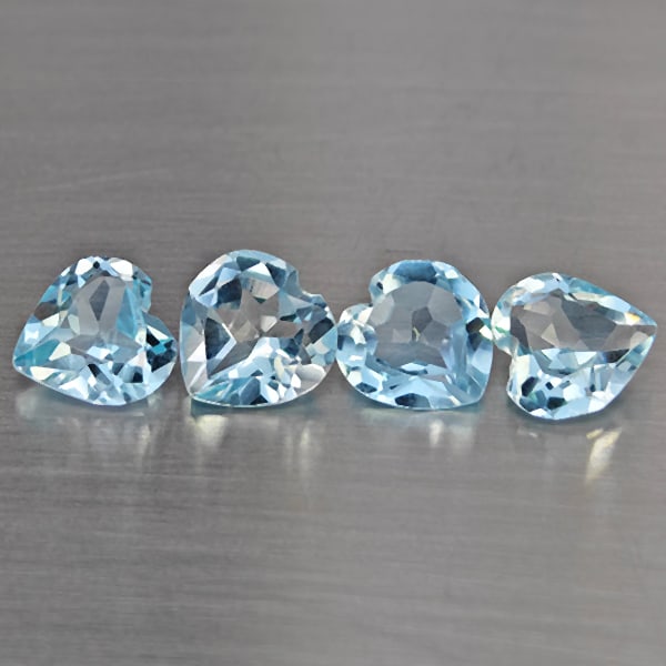 Natural Baby Blue Topaz Gemstones 2.90 Ct. 4 Pcs. Heart Shape 6.3 Mm.