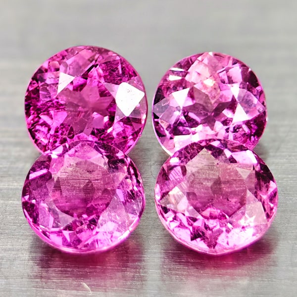 Natural Pink Tourmaline Gemstones 1.17 Ct. 4 Pcs. Round Shape 4.2 Mm.