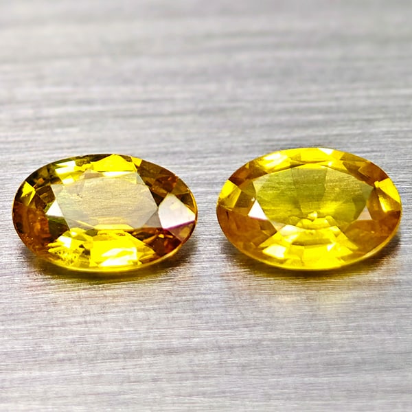Natural Yellow Fancy Color Songea Sapphire Gemstones 0.85 Ct. 2 Pcs. Oval Shape 5.7 x 4 Mm.