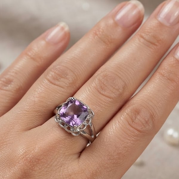 Natural Purple Amethyst Gemstones with 925 Sterling Silver Ring Jewelry Size 7 (1 of 3)