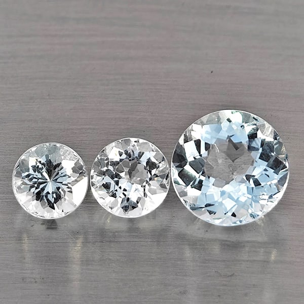 Natural Baby Blue Aquamarine Gemstones 2.22 Ct. 3 Pcs. Round Shape Mixed Size